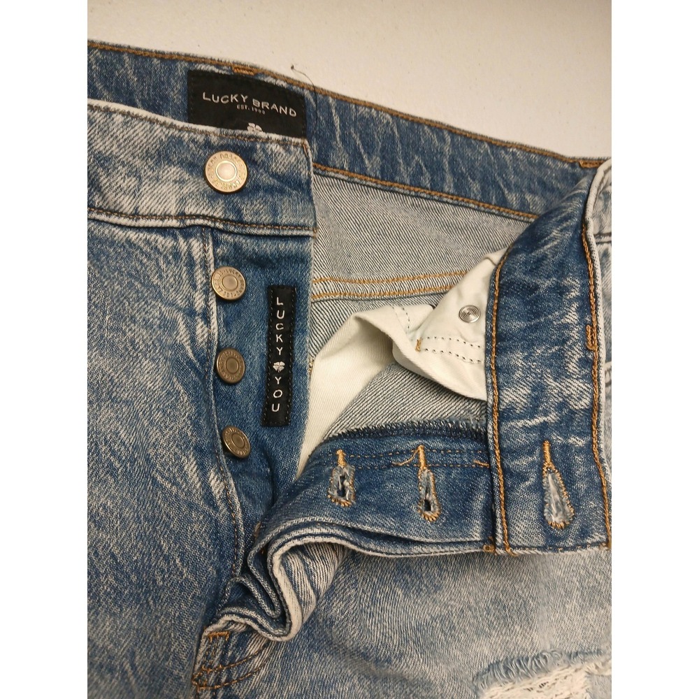 Lucky Brand Womens 10/30A High Rise Distressed Mom Jeans Light Acid Wash Blue - Picture 6 of 12